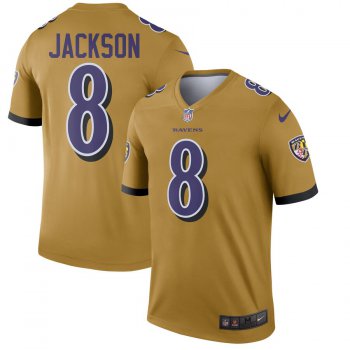 Nike Baltimore Ravens 8 Lamar Jackson Gold Inverted Legend Jersey