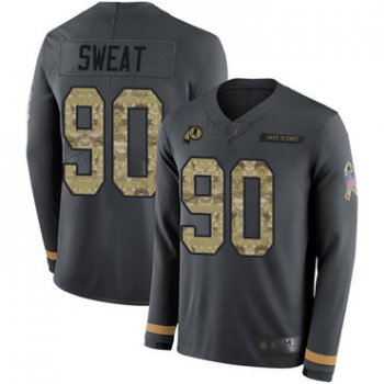 Redskins #90 Montez Sweat Anthracite Salute to Service Men's Stitched Football Limited Therma Long Sleeve Jersey