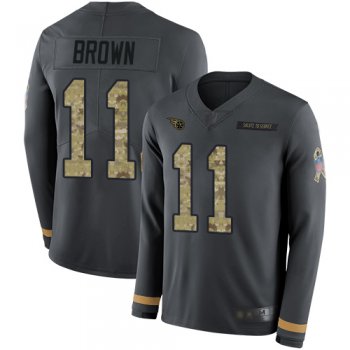 Titans #11 A.J. Brown Anthracite Salute to Service Men's Stitched Football Limited Therma Long Sleeve Jersey