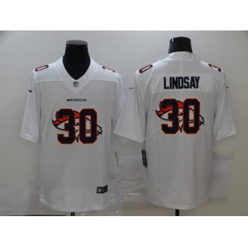 Men's Denver Broncos #30 Phillip Lindsay White 2020 Shadow Logo Vapor Untouchable Stitched NFL Nike Limited Jersey