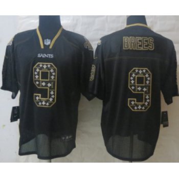 Nike New Orleans Saints #9 Drew Brees Lights Out Black Ornamented Elite Jersey