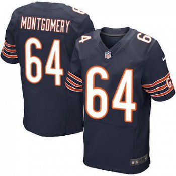 Men's Chicago Bears #64 Will Montgomery Navy Blue Team Color NFL Nike Elite Jersey