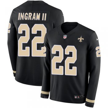 Nike Saints #22 Mark Ingram II Black Team Color Men's Stitched NFL Limited Therma Long Sleeve Jersey