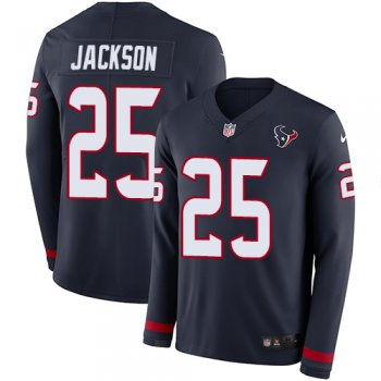 Nike Texans #25 Kareem Jackson Navy Blue Team Color Men's Stitched NFL Limited Therma Long Sleeve Jersey