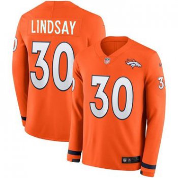 Men Denver Broncos 30 David Bruton Orange Nike Therma Long Sleeve Jersey