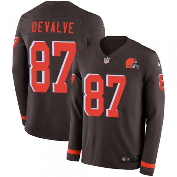 Nike Browns #87 Seth DeValve Brown Team Color Men's Stitched NFL Limited Therma Long Sleeve Jersey