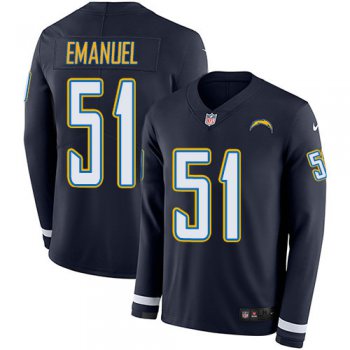 Nike Chargers 51 Kyle Emanuel Navy Blue Team Color Men's Stitched NFL Limited Therma Long Sleeve Jersey