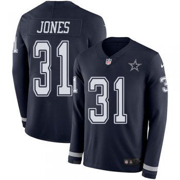 Nike Cowboys 31 Byron Jones Navy Blue Team Color Men's Stitched NFL Limited Therma Long Sleeve Jersey