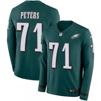 Nike Eagles 71 Jason Peters Midnight Green Team Color Men's Stitched NFL Limited Therma Long Sleeve Jersey