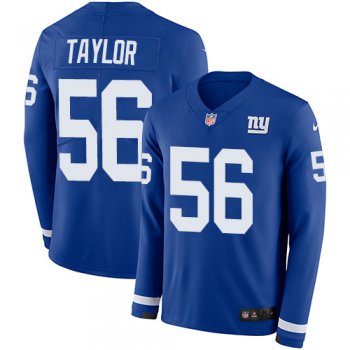 Nike Giants 56 Lawrence Taylor Royal Blue Team Color Men's Stitched NFL Limited Therma Long Sleeve Jersey
