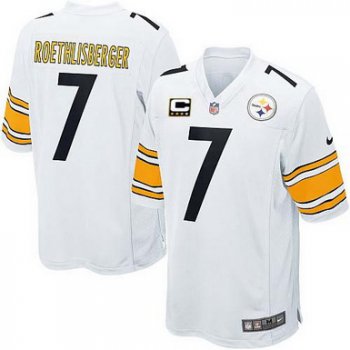Nike Pittsburgh Steelers #7 Ben Roethlisberger White C Patch Elite Jersey