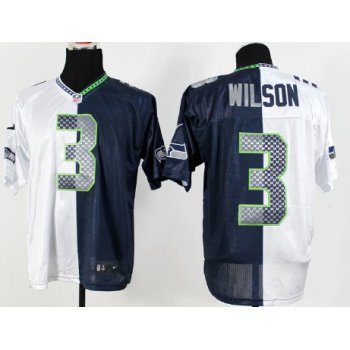 Nike Seattle Seahawks #3 Russell Wilson White/Navy Blue Two Tone Elite Jersey