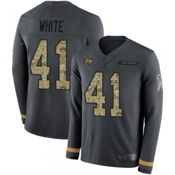 Buccaneers #41 Devin White Anthracite Salute to Service Men's Stitched Football Limited Therma Long Sleeve Jersey