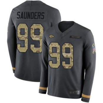 Chiefs #99 Khalen Saunders Anthracite Salute to Service Men's Stitched Football Limited Therma Long Sleeve Jersey