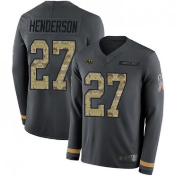 Rams #27 Darrell Henderson Anthracite Salute to Service Men's Stitched Football Limited Therma Long Sleeve Jersey