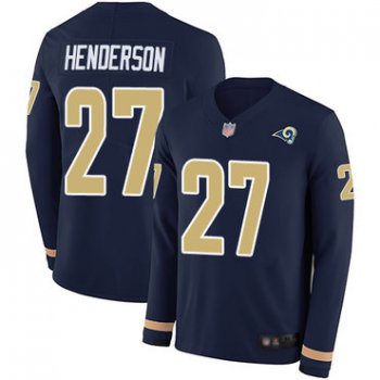 Rams #27 Darrell Henderson Navy Blue Team Color Men's Stitched Football Limited Therma Long Sleeve Jersey