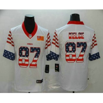 Men's Kansas City Chiefs #87 Travis Kelce White Independence Day Stars & Stripes Jersey