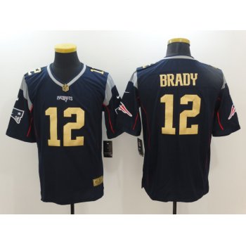 Men's New England Patriots #12 Tom Brady Navy Blue With Gold Stitched NFL Nike Limited Jersey