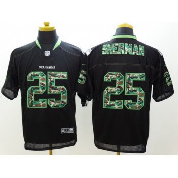 Nike Seattle Seahawks #25 Richard Sherman Black With Camo Elite Jersey