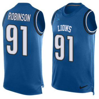 Men's Detroit Lions #91 A'Shawn Robinson Light Blue Hot Pressing Player Name & Number Nike NFL Tank Top Jersey