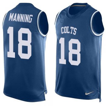 Men's Indianapolis Colts #18 Peyton Manning Royal Blue Hot Pressing Player Name & Number Nike NFL Tank Top Jersey