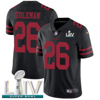 Nike 49ers #26 Tevin Coleman Black Super Bowl LIV 2020 Alternate Youth Stitched NFL Vapor Untouchable Limited Jersey