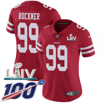 Nike 49ers #99 DeForest Buckner Red Super Bowl LIV 2020 Team Color Women's Stitched NFL 100th Season Vapor Limited Jersey