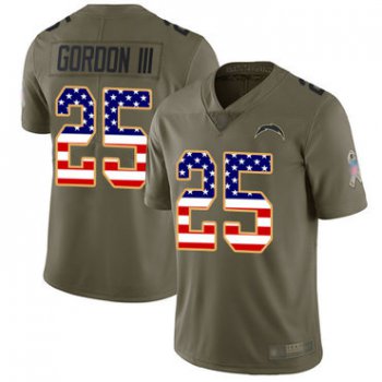 Chargers #25 Melvin Gordon III Olive USA Flag Men's Stitched Football Limited 2017 Salute To Service Jersey