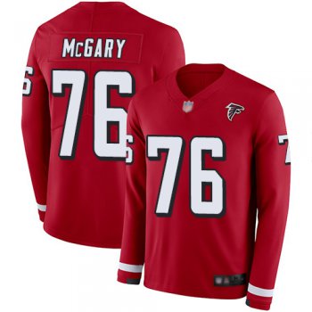 Falcons #76 Kaleb McGary Red Team Color Men's Stitched Football Limited Therma Long Sleeve Jersey