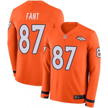 Broncos #87 Noah Fant Orange Team Color Men's Stitched Football Limited Therma Long Sleeve Jersey