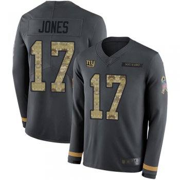 Giants #17 Daniel Jones Anthracite Salute to Service Men's Stitched Football Limited Therma Long Sleeve Jersey