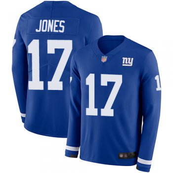Giants #17 Daniel Jones Royal Blue Team Color Men's Stitched Football Limited Therma Long Sleeve Jersey