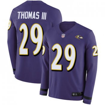 Ravens #29 Earl Thomas III Purple Team Color Men's Stitched Football Limited Therma Long Sleeve Jersey