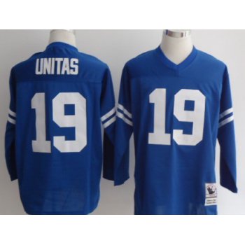 Indianapolis Colts #19 Johnny Unitas Blue Long-Sleeved Throwback Jersey