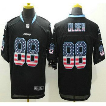 Men's Carolina Panthers #88 Greg Olsen Black USA Flag Fashion NFL Nike Elite Jersey