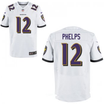 Men's Baltimore Ravens #12 Michael Phelps White Road Stitched NFL Nike Elite Jersey