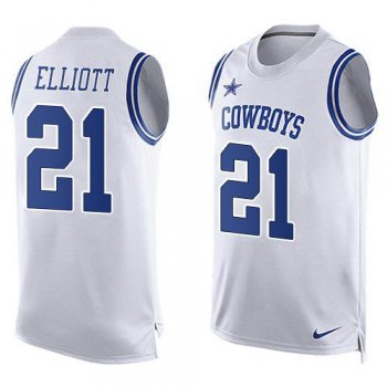 Men's Dallas Cowboys #21 Ezekiel Elliott White Hot Pressing Player Name & Number Nike NFL Tank Top