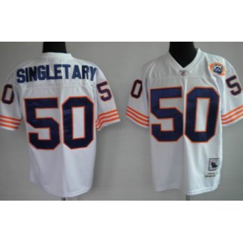 Chicago Bears #50 Mike Singletary White Throwback With Bear Patch Jersey