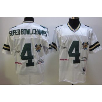 Green Bay Packers #4 Super Bowl Champs White Throwback Jersey