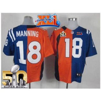 Nike Broncos #18 Peyton Manning OrangeRoyal Blue Super Bowl XLI & Super Bowl 50 Men's Stitched NFL Elite Split Colts Jersey