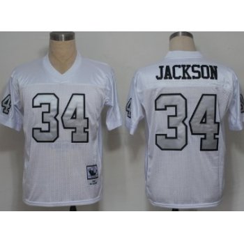 Oakland Raiders #34 Bo Jackson White With Silver Throwback Jersey