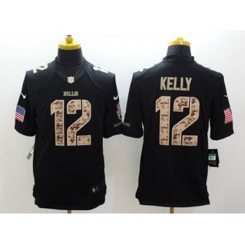 Nike Buffalo Bills #12 Jim Kelly Salute to Service Black Limited Jersey