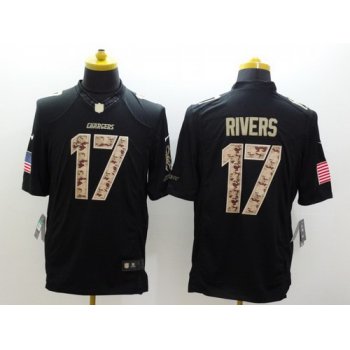 Nike San Diego Chargers #17 Philip Rivers Salute to Service Black Limited Jersey