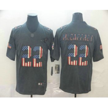 Men's Carolina Panthers #22 Christian McCaffrey 2019 Black Salute To Service USA Flag Fashion Limited Jersey