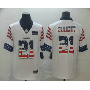 Men's Dallas Cowboys #21 Ezekiel Elliott White Independence Day Stars Stripes Jersey