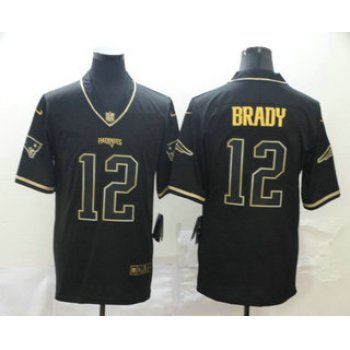 Men's New England Patriots #12 Tom Brady Black 100th Season Golden Edition Jersey