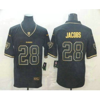 Men's Oakland Raiders #28 Josh Jacobs Black 100th Season Golden Edition Jersey