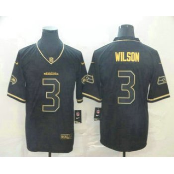 Men's Seattle Seahawks #3 Russell Wilson Black 100th Season Golden Edition Jersey