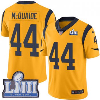 #44 Limited Jacob McQuaide Gold Nike NFL Men's Jersey Los Angeles Rams Rush Vapor Untouchable Super Bowl LIII Bound