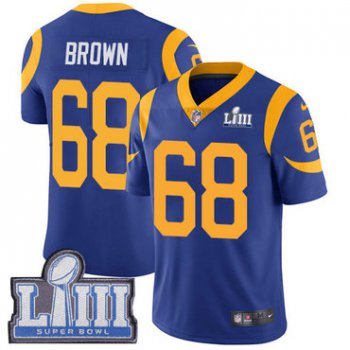 #68 Limited Jamon Brown Royal Blue Nike NFL Alternate Men's Jersey Los Angeles Rams Vapor Untouchable Super Bowl LIII Bound